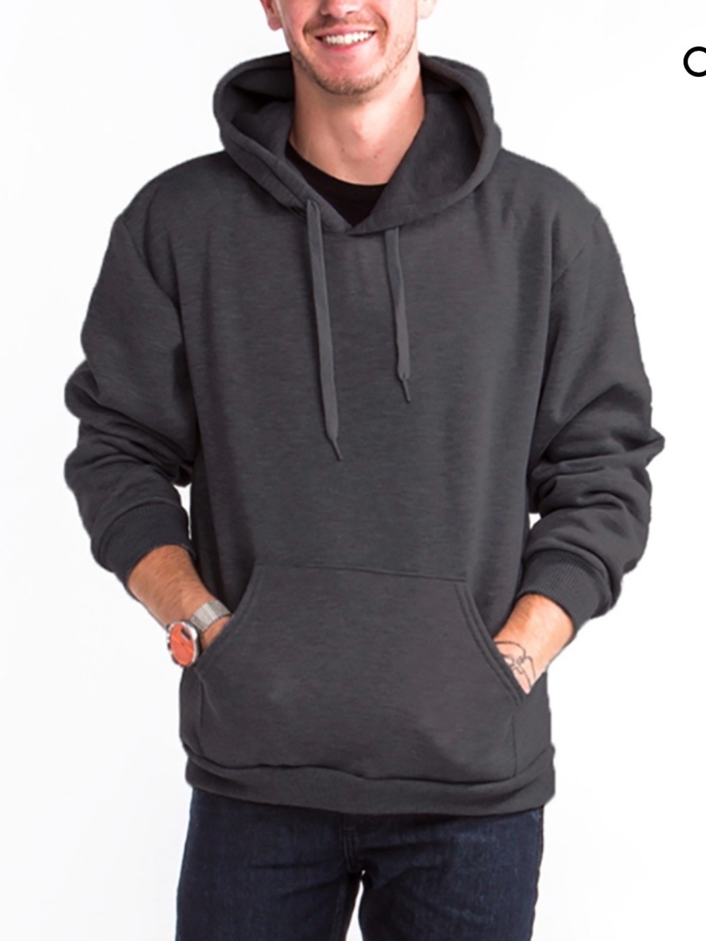 HILL Men’s Grey Pullover Hoodie Heavyweight Sweatshirt w Kangaroo Pockets Sz L